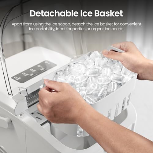 Image of Kismile Ice Makers Countertop,Portable Ice Maker Machine with Handle,26Lbs /24H,2 Ice Sizes(S /L),8 Bullet Ice Cubes in 6 Mins,Self-Cleaning Countertop Ice Maker for Home & Kitchen(White)
