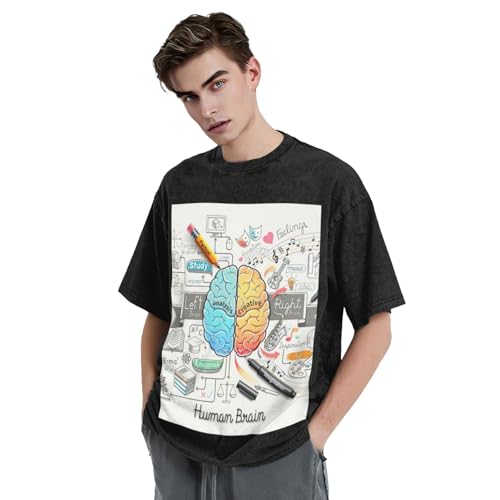 T-shirt ample décontracté imprimé cerveau humain coton lourd été - 4