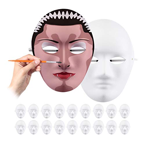 Relaxdays Maschera, Set da 20, da Decorare & Dipingere, Carnevale, in Cartone, per Travestimenti, 24 X 18.5 X 8 Cm, Bianco, 24x18,5x8 cm