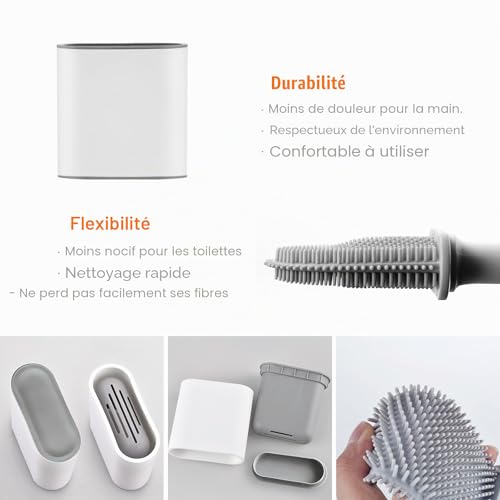 Ibergrif Brosse Toilettes WC Silicone et Supports, Balai Toilette WC Blanc – vue 6