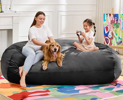 Image of Hobestluk 6FT Bean Bag Chair Large Beanbag Lounger with Removable Cover Adult Bean Bag Chair with Portable Handle Desgin for Living Room Bedroom (Black, 6FT)