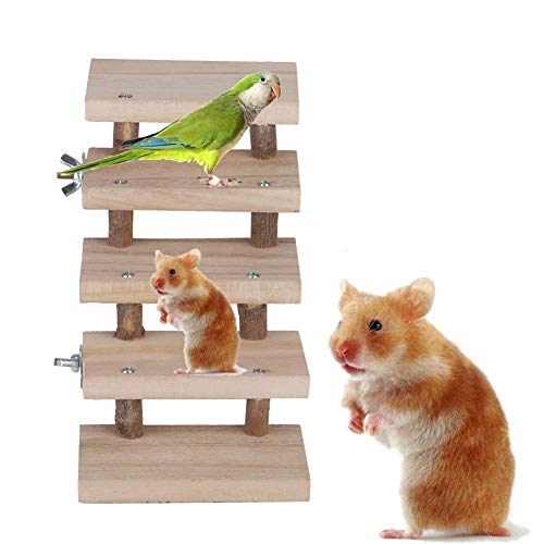 Escalera de Madera Natural con 5 Capas, Escaleras de Escaleras para Accesorios de Jaula de Loros Conejillos Hamsters