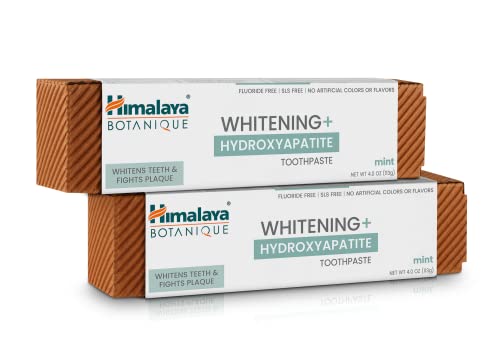 Himalaya Fluoride Free Botanique Whitening Nano Hydroxyapatite Toothpaste Support Enamel Strength & Integrity Great for Sensitive Teeth SLS Free & Vegan Mint 4 oz (Pack of 2)