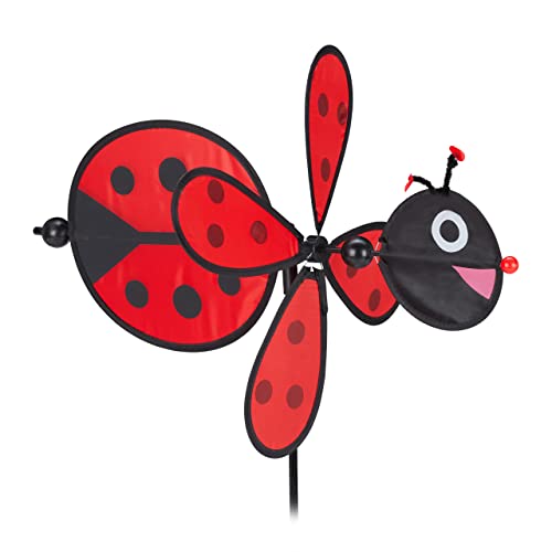Girandola-Coccinella a Vento Puntale per Giardino Decorazione da Balcone 76.5 x 36.5 x 51.5 cm Rossa Nera