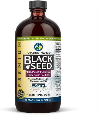 Amazing Herbs Premium Black Seed Oil - Cold Pressed Nigella Sativa Aids in Digestive Health, Immune Support, Brain Function, Joint Mobility, Gluten Free, Non GMO - 16 Fl Oz