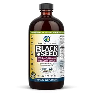 Amazing Herbs Premium Black Seed Oil – Cold Pressed Nigella Sativa Aids in Digestive Health, Immune Support, Brain…