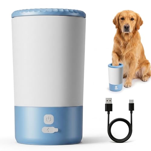 HEGRACE Electric Dog Paw Cleaner Cup Rechargeable Paw Cleaning Device with Soft Silicone Bristles Automatic 360 Dog Paw Washer Portable Pet Foot Washer for Medium Large Dogs