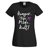 Damen T-Shirt schwarz Modell: Hunger, PIPI, MÜDE, KALT!