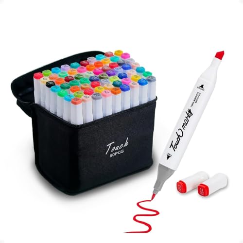 Estojo 60 Canetas Marcador para Colorir - Kit Conjunto Canetinha Profissional Tiktok Marcadora Permanente de Ponta Dupla em Cores diferenciadas -Tampa Codificada por Cores - Linha Premium (60 Cores)