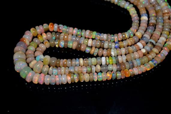 Opale éthiopienne naturelle perles lisses rondelles 4x7.5mm fil 16'' LKBEADS
