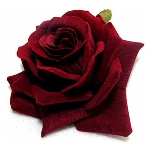 Dark Red Velvet Rose Hair Flower Clip and Pin Cover
