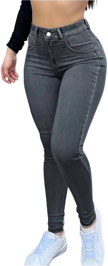 High-Waisted Stretch Denim Jeans for Women – Slim Fit, Comfortable Casual Pants, Functional Pockets in Black, Grey, Washes