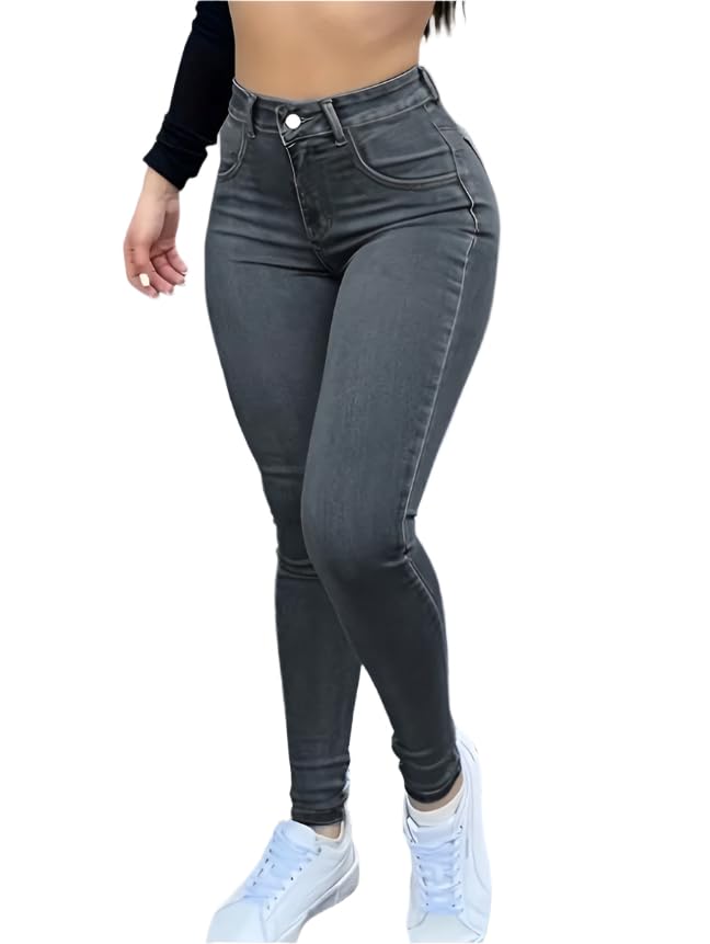 High-Waisted Stretch Denim Jeans for Women – Slim Fit, Comfortable Casual Pants, Functional Pockets in Black, Grey, Washes