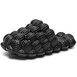 PIPADU Massage Bubble Slides for Women Men Funny Cloud Slippers Comfortable Non-Slip Stress Relief Spa House Shower Sandals for Indoor and Outdoor Black 37-38