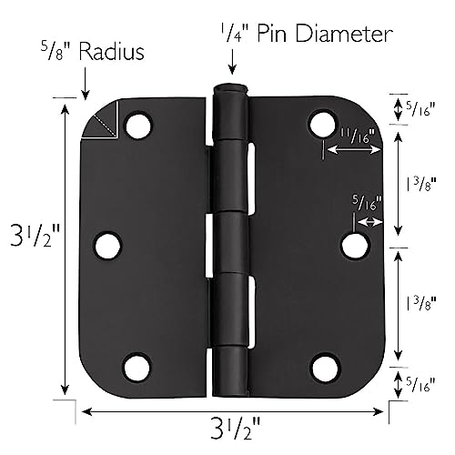 Design House Interior Door Hinges, 3.5 in. x 3.5 in., Rounded, 5/8-in. Radius, Steel, Pre-Lubricated, Matte Black, 3-Pack, 188904 - Image 5