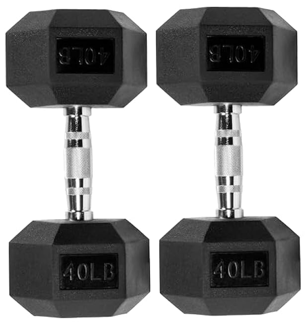 Premium Rubber Encased Hex Dumbbell, 40LB Pair
