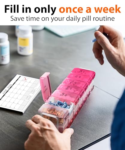 Image of BEXEEN Extra Large Pill Organizer 2 Times a Day, XL Pill Box 7 Day with Big AM /PM Compartments, Fits Large Vitamins, Supplements & Gummies, for 7 or 14-Day Use, Color-Coded, Senior-Friendly, No Spills