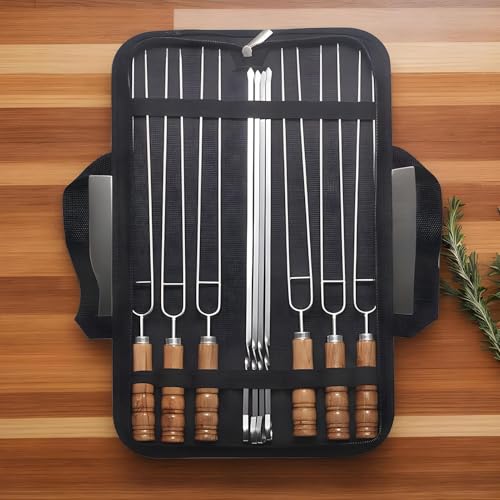 Brochetas para barbacoa de acero con mango de madera para tus parrilladas de carne 4
