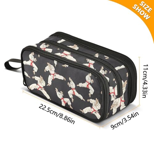 Image of Karate Black Background Pencil Case Box Boys Girls Large Pencil Pouch Zipper Compartments Big Capacity Stationery Pen Bag Organizer for Kids Teens Adults School Office