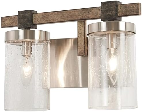 Minka Lavery 4632-106 Bridlewood Vanity Bath Light, 2-Light, 120 Total Watts, 14-in H x 8.75-in W, Stone Grey w/Brushed Nickel