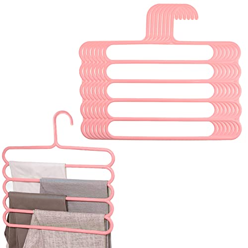 8er Set Kleiderbügel Platzsparende, Hosenbügel Mehrfach-Kleiderbügel aus Plastik, für je 5 Hosen,, rutschfest, Kleiderschrank, für Hosen, Jeans, Schals, Handtücher (Rosa) Cover