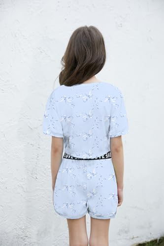 Bestuline Girls Summer Clothes 2 Piece Short Sleeve Crop Top & Shorts Set with Side Pockets,4-14Years4