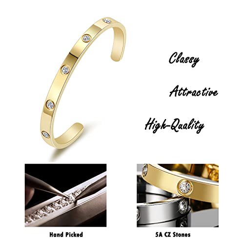 Gold Cuff Bracelets For Women Teen Girls Mothers Day Gifts For Mom Daughter Love Bangle Friendship Bracelets With Cubic Zirconia Stones Stainless Steel Jewelry Birthday Christmas Easter Graduation #TOP2