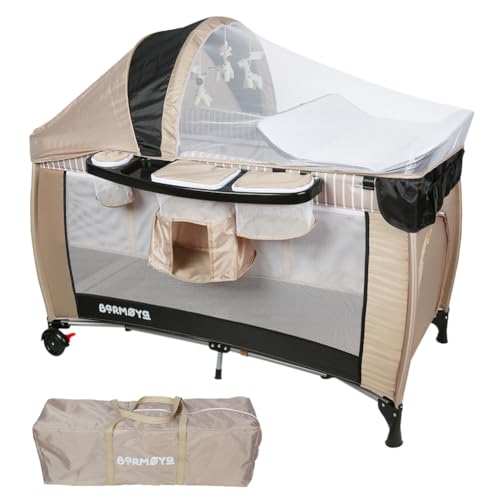 Barmøya 3-in-1 Baby-Reisebett mit Wickelauflage – Reisebett...