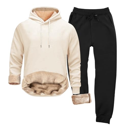 Generisch Chándal camuflaje unisex casual deportes chaqueta de invierno monocolor con cremallera sudadera con capucha pantalones de chándal y forro polar con bolsillos traje de campo, beige, 5XL