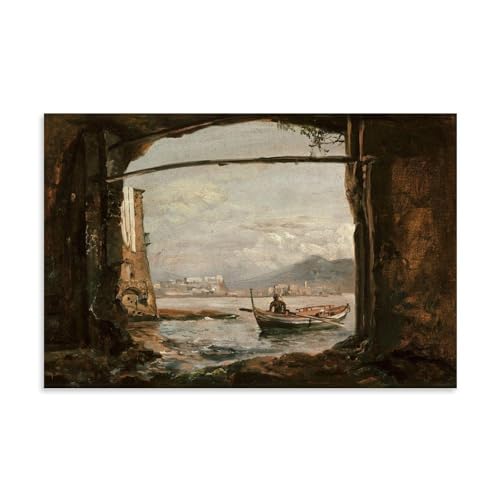 Toile Scène Grotte Côtière et Bateau pour décoration salon romantique