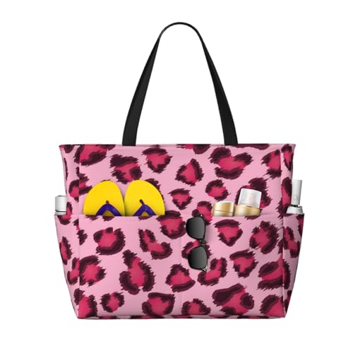 Sac de plage imprimé zèbre rose grand format avec poignées souples