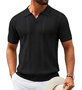 COOFANDY Mens Knit Polo Shirts V Neck Textured Polo Shirts Short Sleeve Breathable Polo Casual Co...