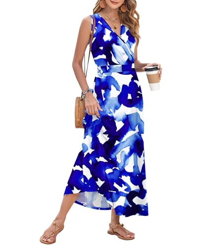 Image of AUSELILY Womens Maxi Dress Summer Sleeveless Wrap Long Dresses with Pockets | V-Neck Wrap Sleeveless Sundress, fits formal, casual, beach, vacation & daily wear