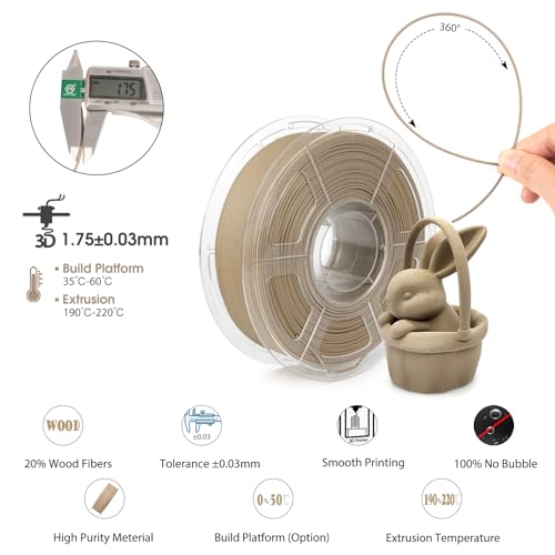 Image of iSANMATE Wood PLA Filament 1.75mm, Real Wood Fiber Added 3D Printer Filament, Light Wood Fits for Most FDM 3D Printers 1kg /Spool