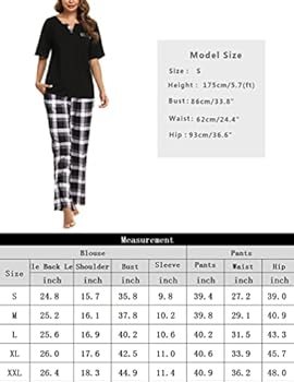 Bresdk Damespyjamaset, katoen, geruit, korte mouwen, loungewear, 2 stuks, V- hals, top en onderkant, nachtkleding, zachte nachtkleding met zakken, damespyjamaset, Rood geruit, L Bresdk Damespyjamaset, katoen, geruit, korte mouwen, loungewear, 2 stuks, V- hals, top en onderkant, nachtkleding, zachte nachtkleding met zakken, damespyjamaset, Rood geruit, L