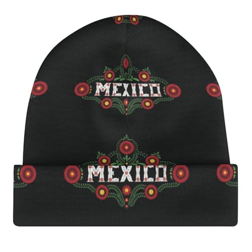 Floral Mexican Embroidery Birds Kids Beanie Hat for for Girls Boys Children Cap Winter Knitted Chemo Cancer Headwear Accessories Gifts Decoration Black4