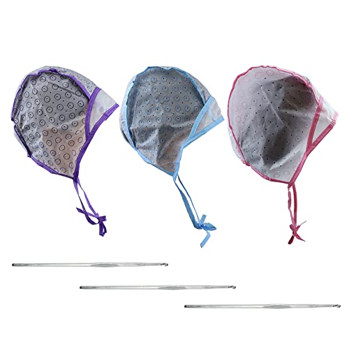3Pcs Hair Highlighting Caps Hair Coloring Cap Frosting Dye Tools Kit With Metal Hooks For Salon Hair Tipping Dyeing Hairdressing - Blue Pink Purple #TOP30