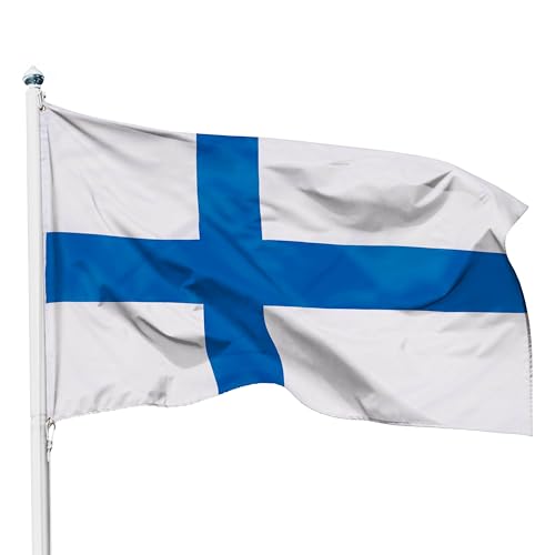 PHENO FLAGS Drapeau Finlande 90x150cm – finlandais - résistant aux intempéries, avec œillets en laiton, 100% polyester, coutures doubles robustes et couleurs éclatantes