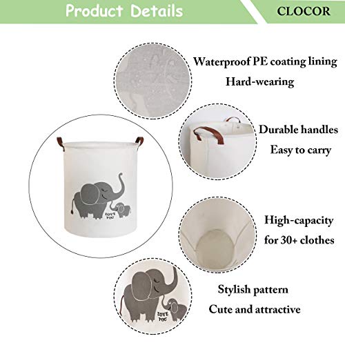 Image of CLOCOR Collapsible Round Storage Bin,Large Storage Basket,Clothes Laundry Hamper (Love Elephant)