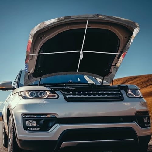 Image of Cute American Dog Car Hood Cover Polyester Elastic Fabrics Can be Washed Suitable for Large SUV and Pickup Trucks
