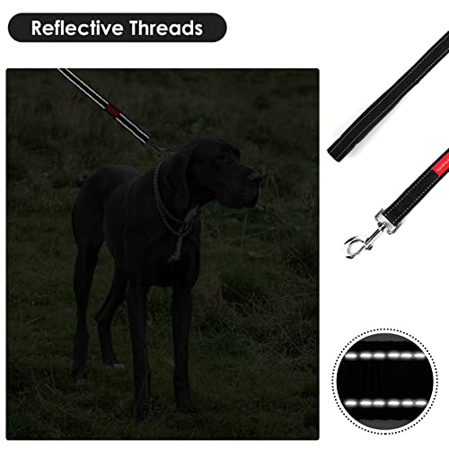 TIESOME Kurze Hundeleine mit gepolstertem Griff, doppeltes Gurtband Nylon reflektierende Haustier Leinen Hundeleine für Walking Training (Schwarz)