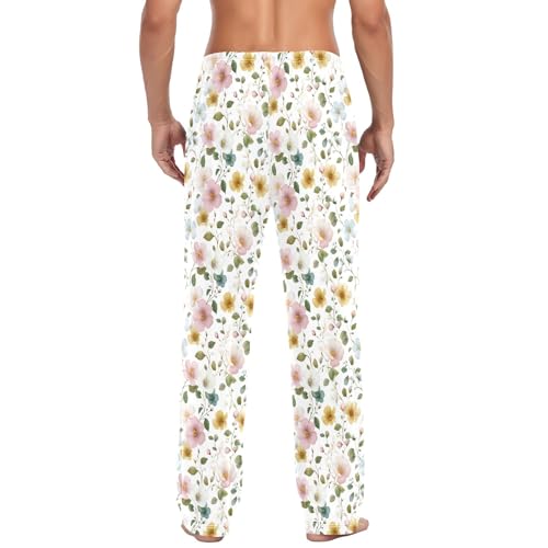Mens Cotton Pajama Pants Sleep Lounge Pj Bottoms Sleepwear with Pockets Drawstring S Beautiful Flowers3
