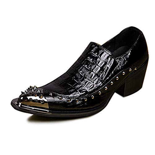 Oxford for Men Formal Shoes Slip On StyleGenuine Leather Metaldecor Metal Pointed Toe Low Top High Heel Easy Care Men's Leather Shoes