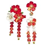 【Doscpe】 七五三 髪飾り 3歳 7歳 ひな祭り つまみ細工 鈴付き クリップ パール 3点セット 成人式 卒業式 雛祭り 卒園式 お正月 和装 着物 振袖 浴衣 袴 可愛い しちごさん 753 手作り 三歳 七歳 赤 CCF01