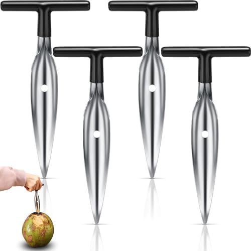 WILLBOND 4 Pcs Coconut Opener Tool Set Coconut Hole Tool Coco Nut Bottle Opener Stainless Steel Coconut Knife Tool for Young Green Fresh Coconut Water, Safe and Easy to Open Thai Hawaii Coconuts
