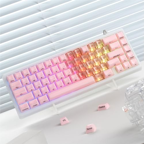 Image of GMKWTL XVX Blank Crystal Transparent Keycaps, PC Material Custom DIY Sweet Heart Keyboard Caps, Backlit Pink Candy Keycap Cherry Profile for MX Switches Mechanical Keyboard (21pcs)