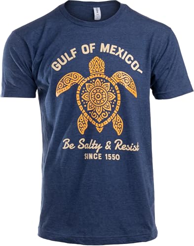 Be Salty and Resist T-Shirts for Men - FDT Gulf of Mexico Tshirt Playeras Golfo de Mexico Camiseta - (Navy,M)