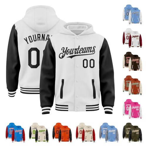 Custom Hooded Varsity Jacket Baseball Jacket Letterman Cotton Blend and Leather Sleeves Two Tone Bomber Jacket S-5XL