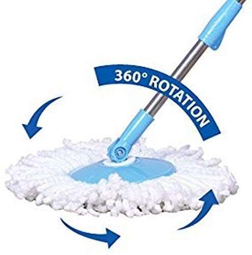 Image of Extendable Spin Mop Handle with Replaceable Microfiber Refill - Rust-Resistant Stainless Steel Rod | Floor & Home Cleaning Tool | Fits Most Spin Buckets ( Blue)
