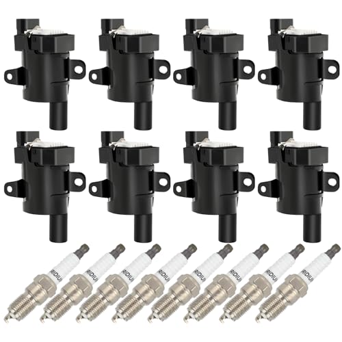 ECCPP Ignition Coil Coils&iridium Spark Plugs 12622553 1 for Chevrolet for Buick for Cadillac Tahoe Rainier Escalade Ascender 4.8L 5.3L 6.0L set of 8